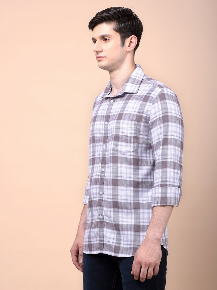 Purple Checked 100% Cotton Shirt