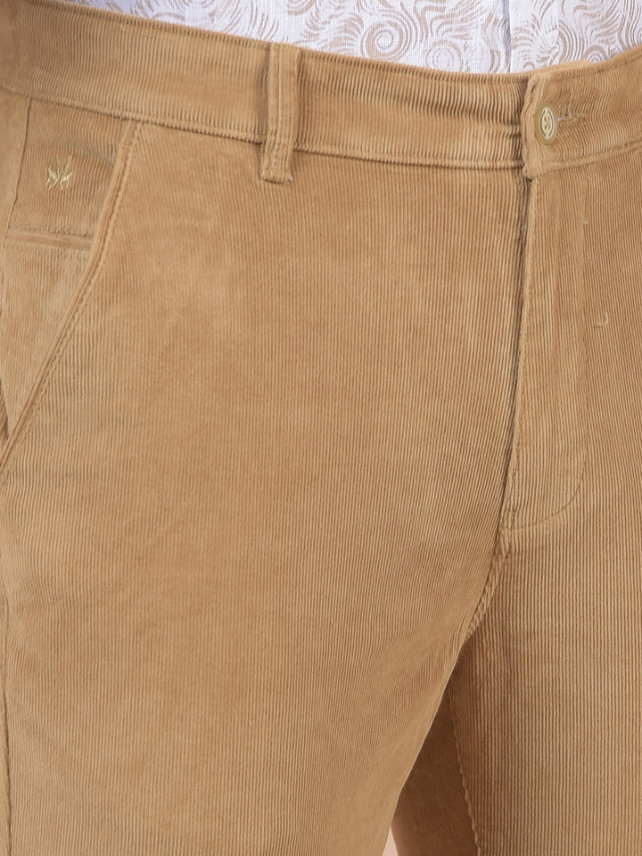 Khaki Printed Corduroy Trousers
