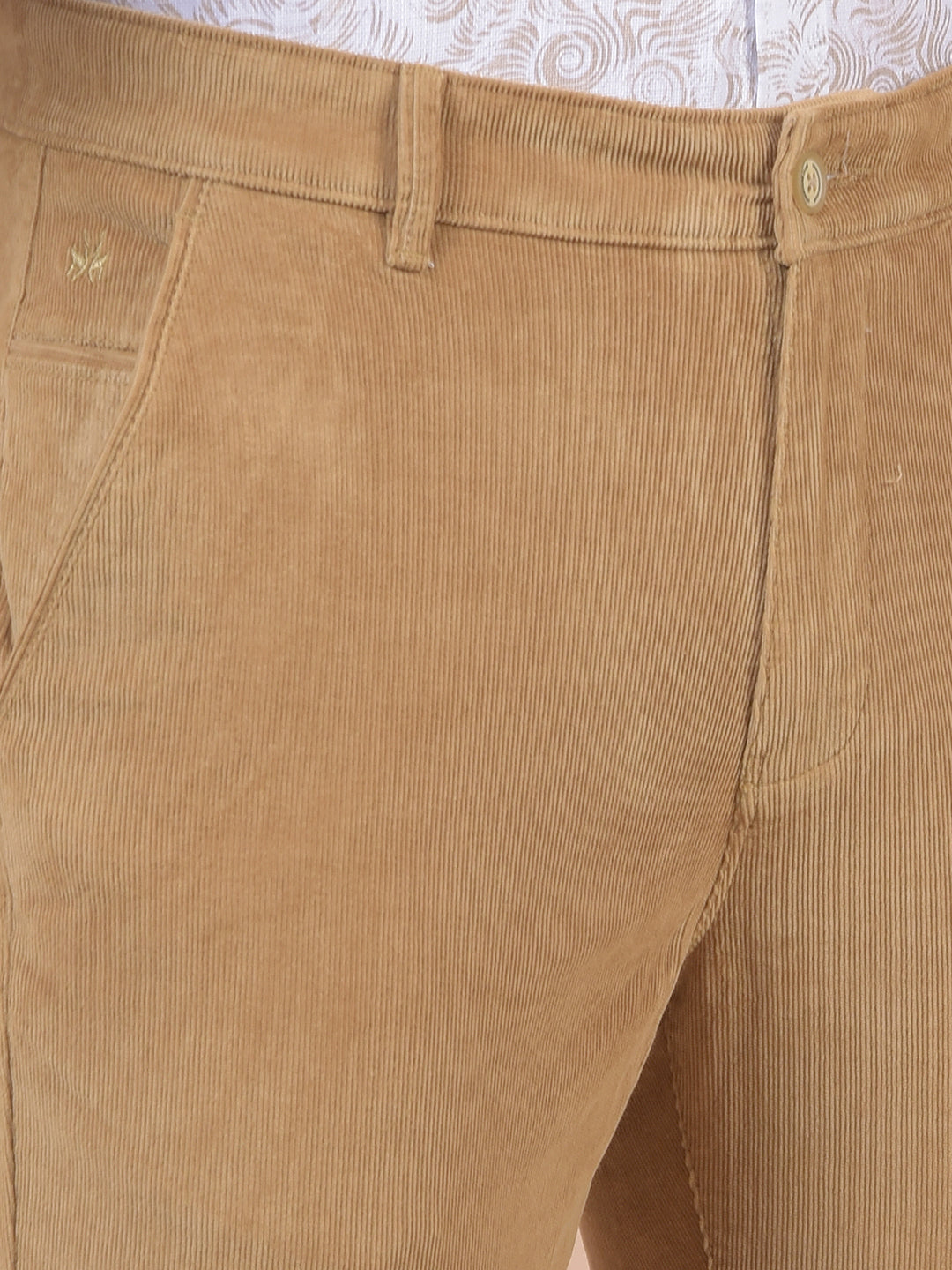 Khaki Printed Corduroy Trousers