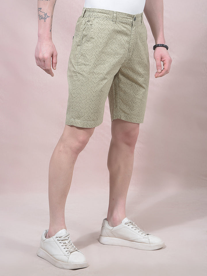 Olive Botanical Print 100% Cotton Shorts