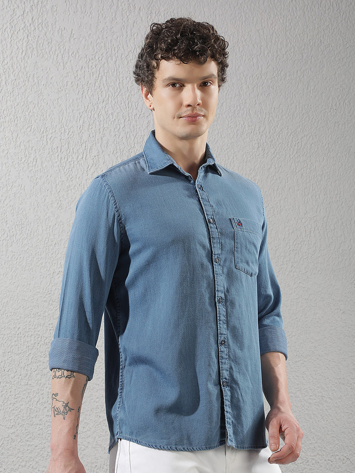 Blue 100% Cotton Denim Shirt