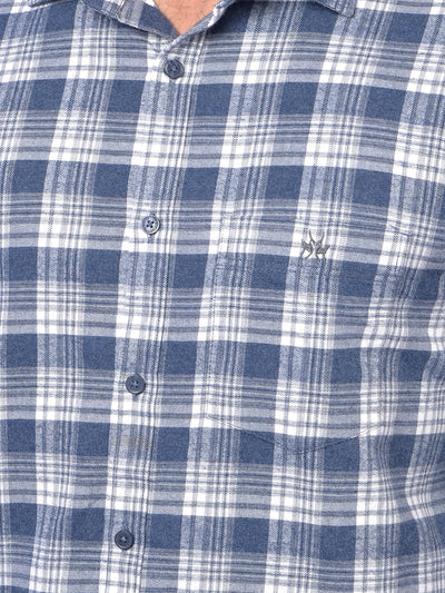 Navy Blue Checked 100% Cotton Shirt