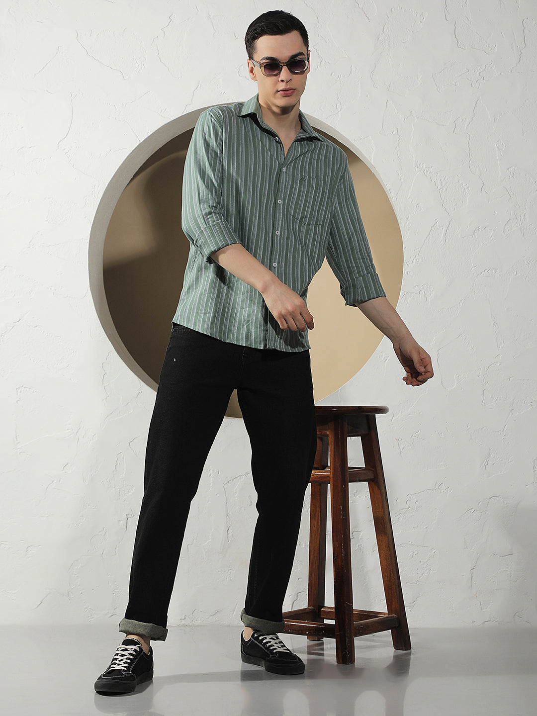 Green Vertical Stripes 100% Cotton Shirt