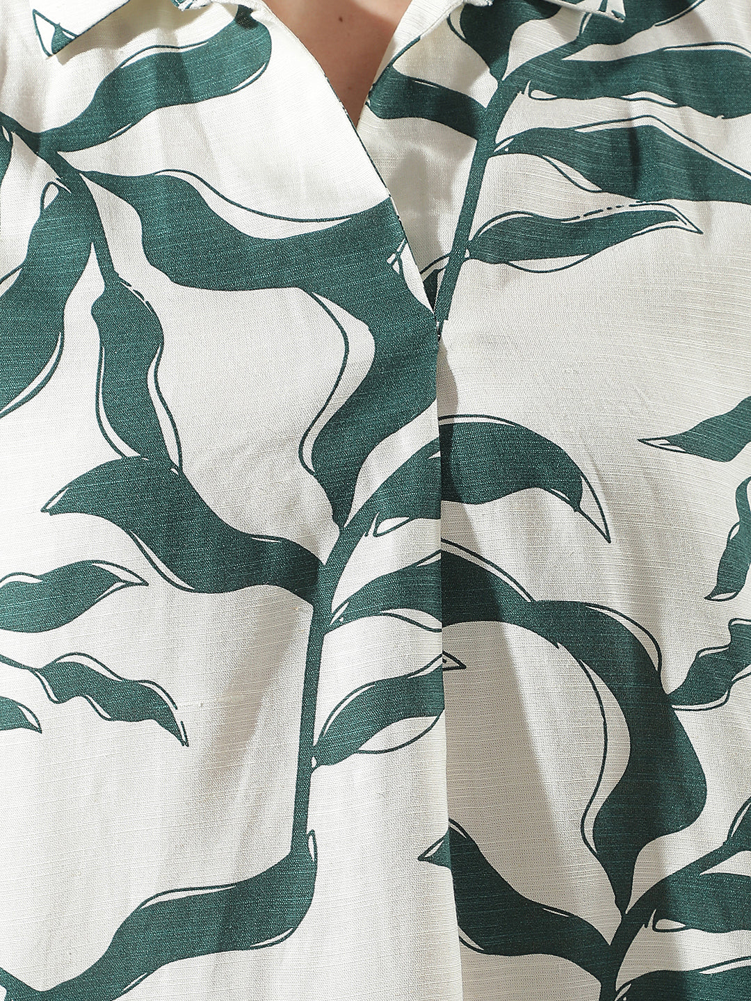 Green Botanical Print Linen Top