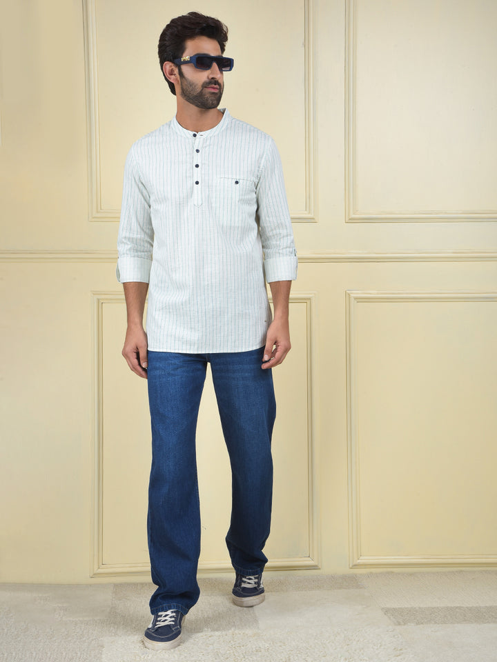 Green Vertical Stripes Knitted Kurta