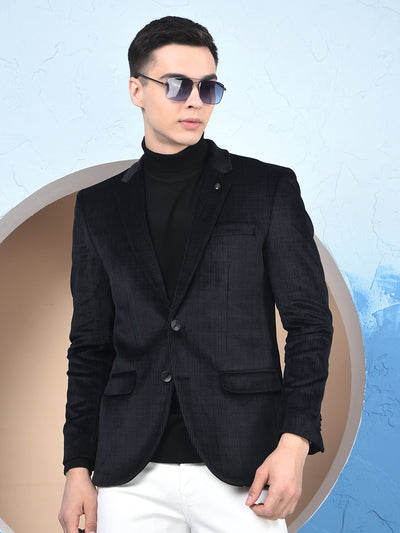 Black Checked Notched Lapel Single-Breasted Blazer