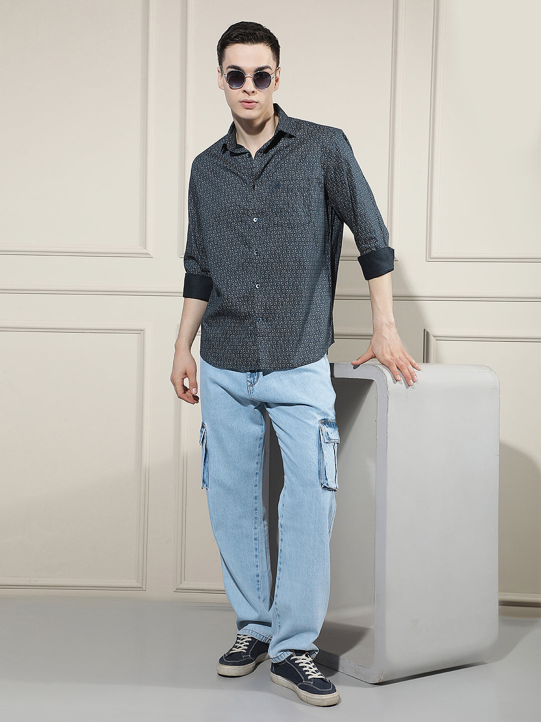 Sky Blue 100% Cotton Cargo Jeans