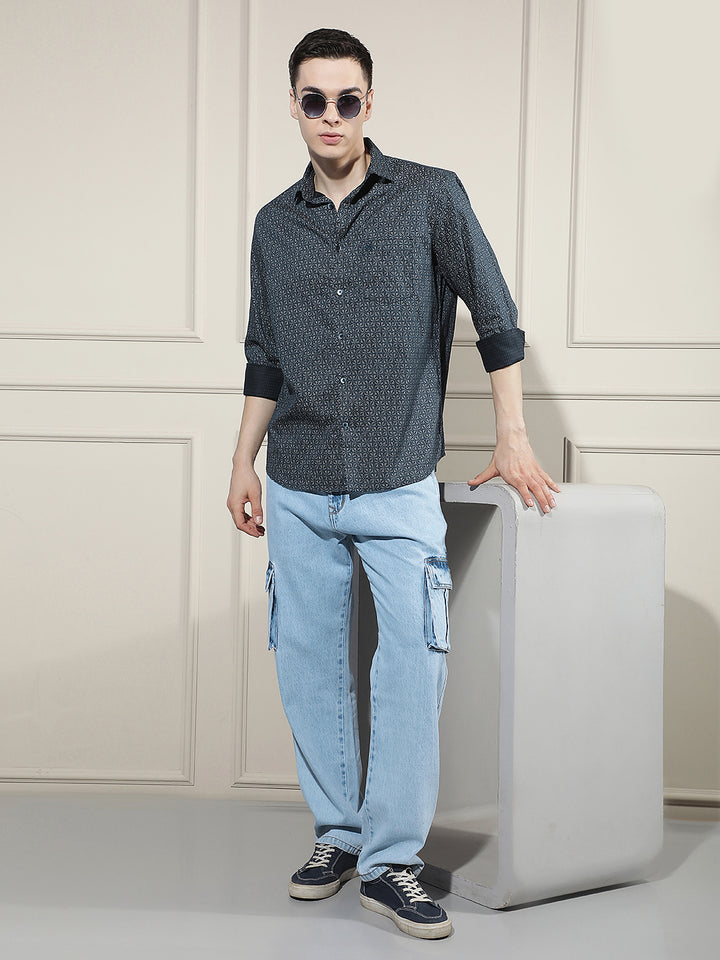 Sky Blue 100% Cotton Cargo Jeans
