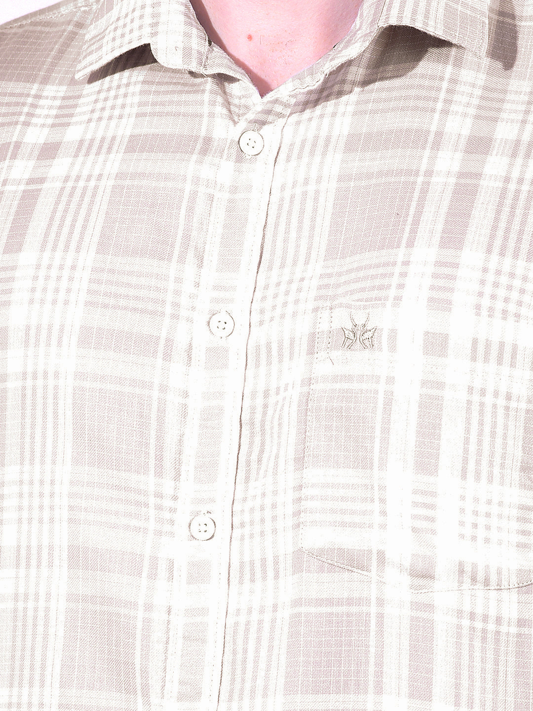 Beige 100% Cotton Checked Shirt