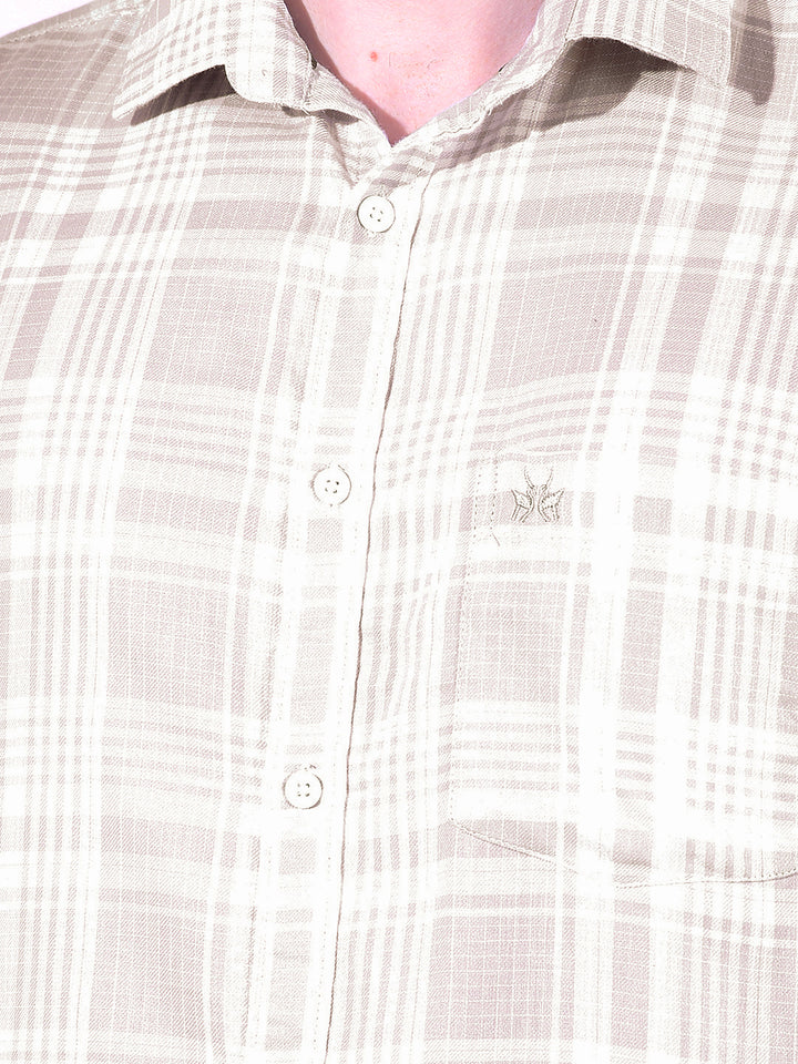 Beige 100% Cotton Checked Shirt
