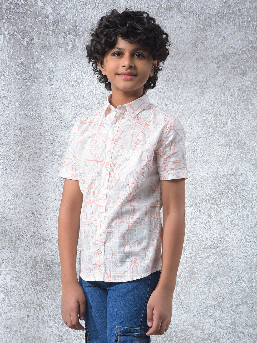 White Floral Print 100% Cotton Shirt-Boys Shirts-Crimsoune Club