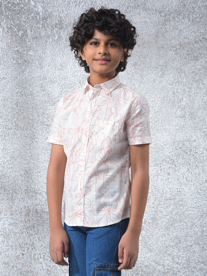 White Floral Print 100% Cotton Shirt-Boys Shirts-Crimsoune Club