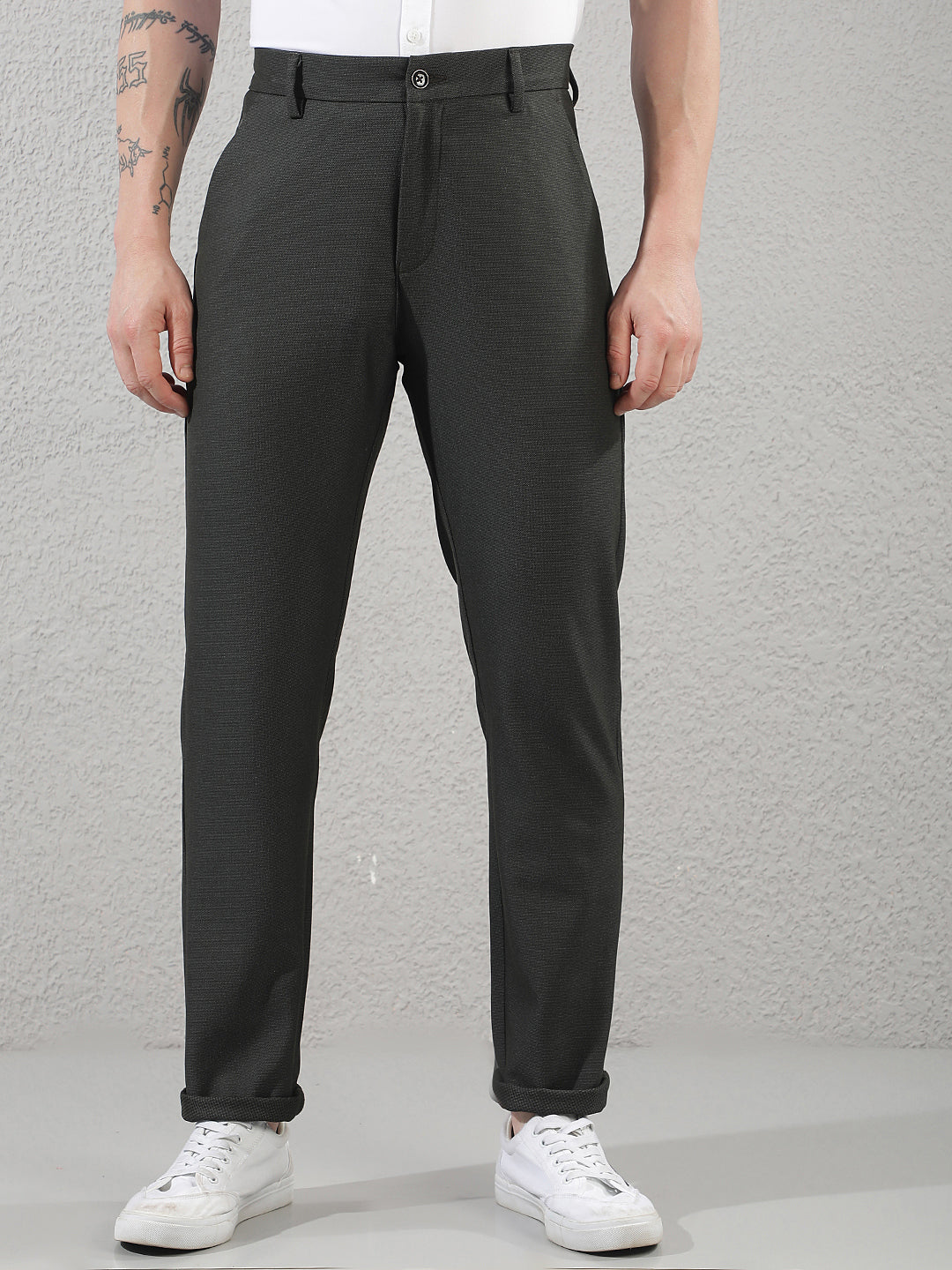 Minimalist Leaf Green Printed Trousers