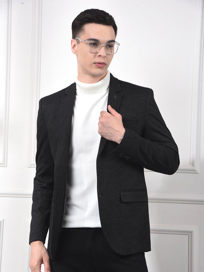 Black Notched Lapel Single-Breasted Blazer
