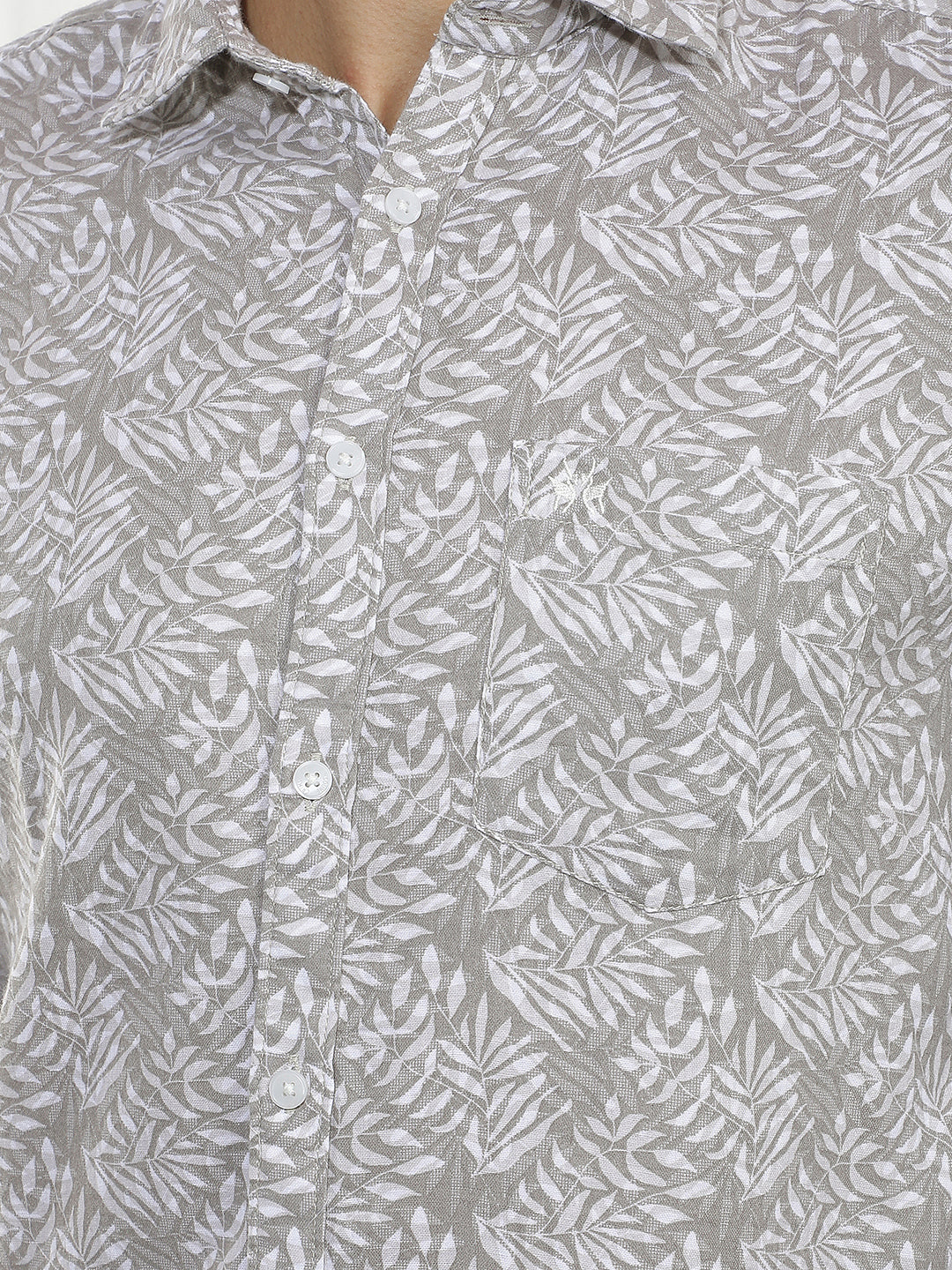 Tan Botanical Print 100% Cotton Shirt