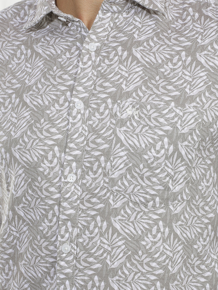 Tan Botanical Print 100% Cotton Shirt