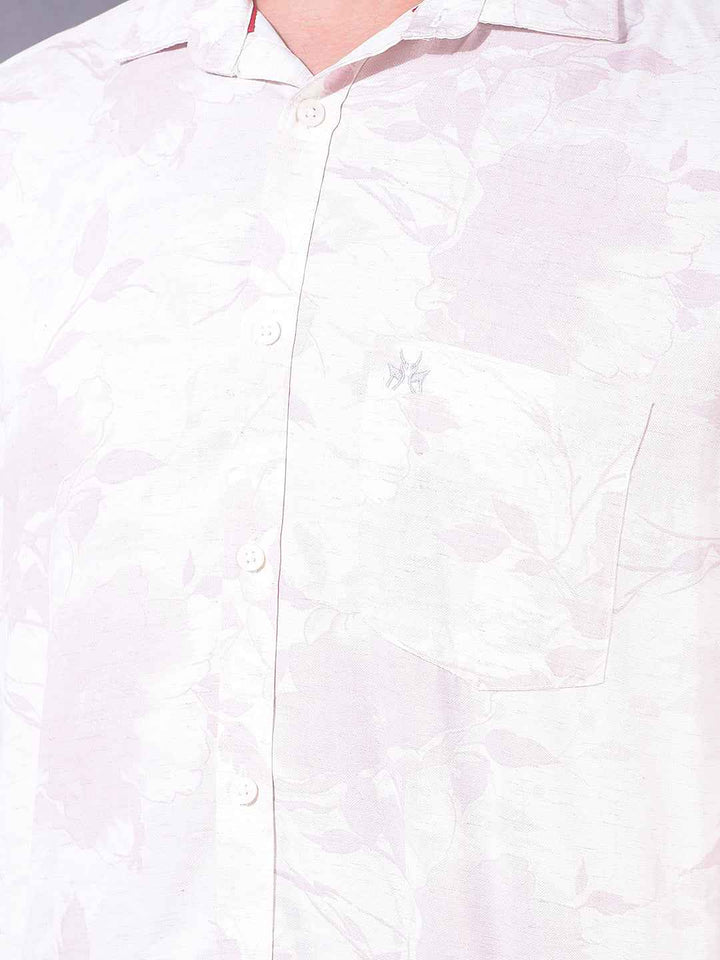 Pink Floral Print Linen Shirt