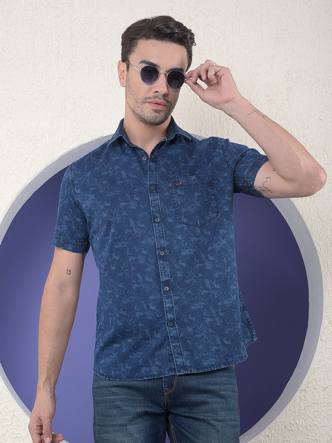 Printed 100% Cotton Blue Shirt