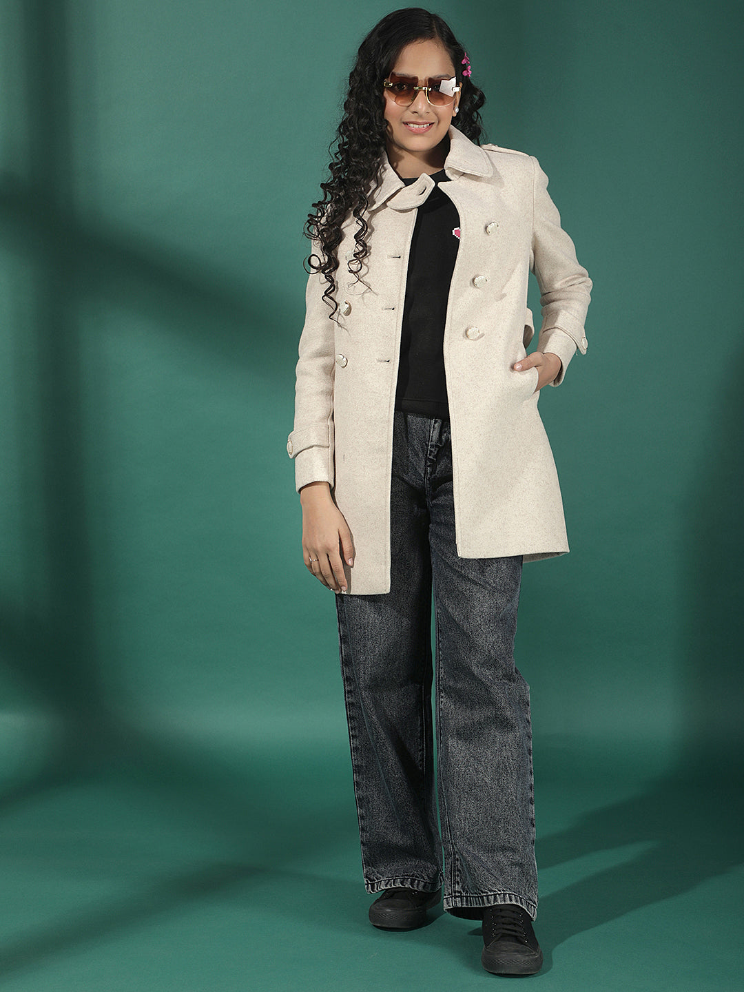 Nova Beige Double-Breasted Belt Wrap Coat