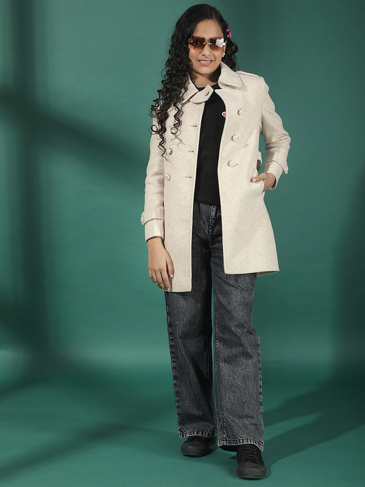 Nova Beige Double-Breasted Belt Wrap Coat