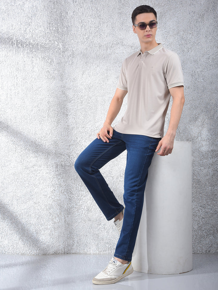 Beige Polo-Neck T-Shirt