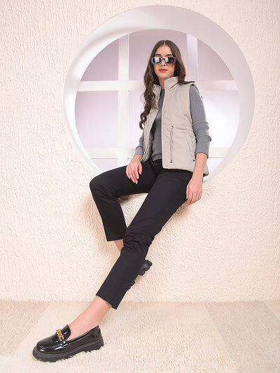 Beige Sleeveless Puffer Jacket