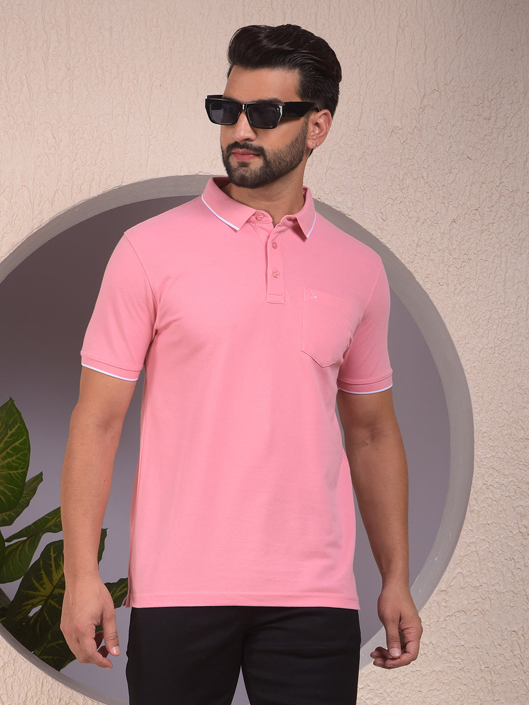 Pink Polo Neck T-Shirt