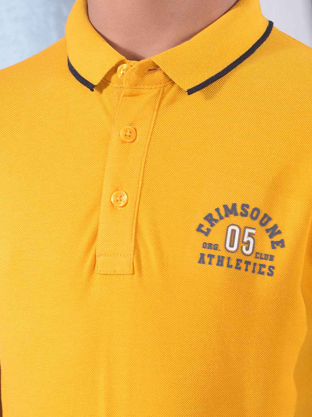 Yellow Typographic Print Polo Neck T-Shirt