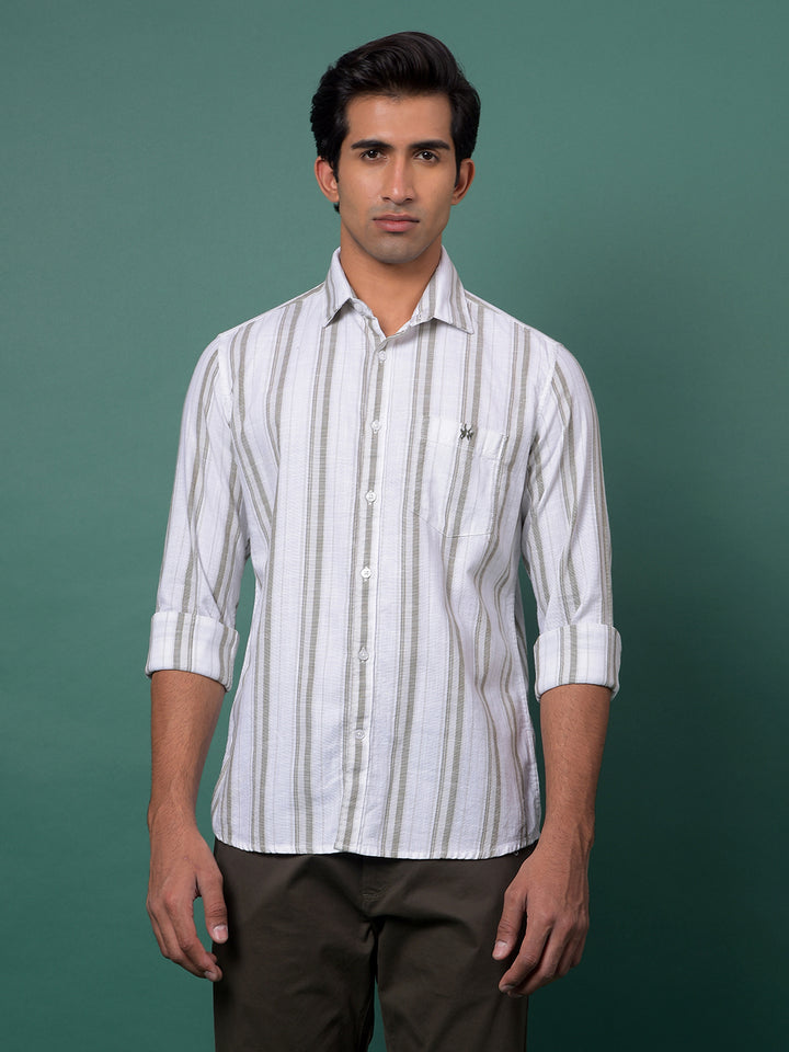 Green Vertical Stripes 100% Cotton Shirt-Men Shirts-Crimsoune Club