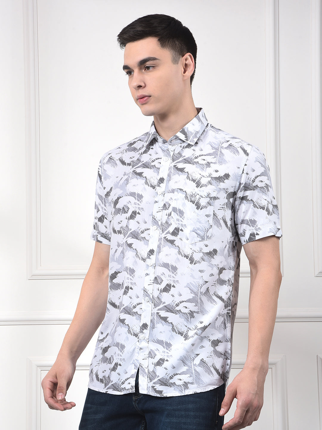 Grey Camouflage Print Shirt