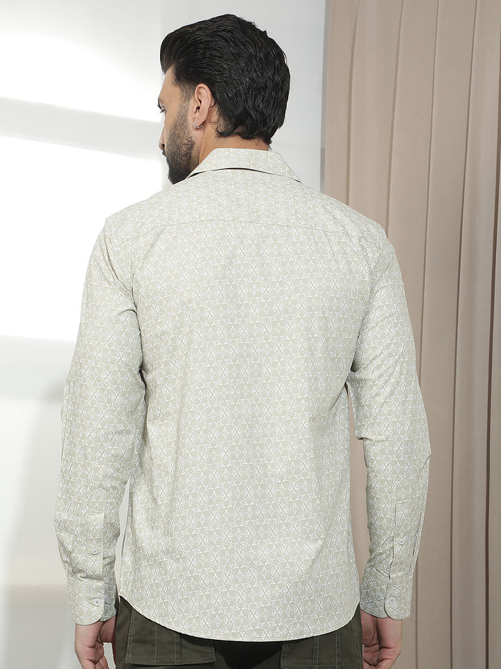 Refined Moss Green Printed Shirt