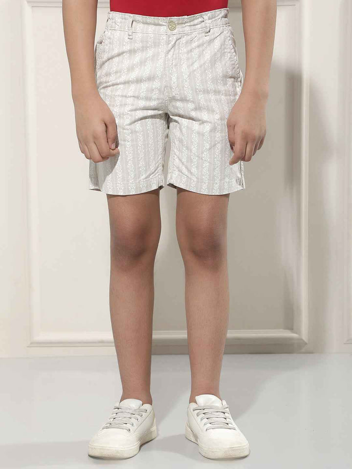 Beige Vertical Stripes 100% Cotton Shorts