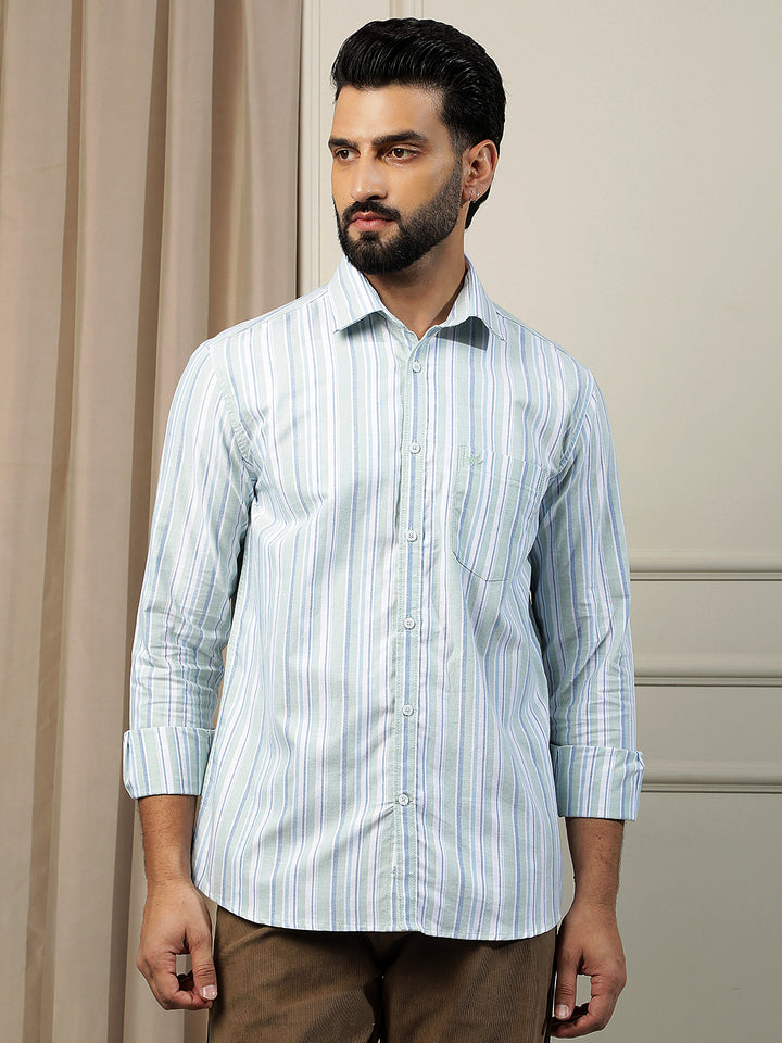 Green Vertical Stripes 100% Cotton Shirt