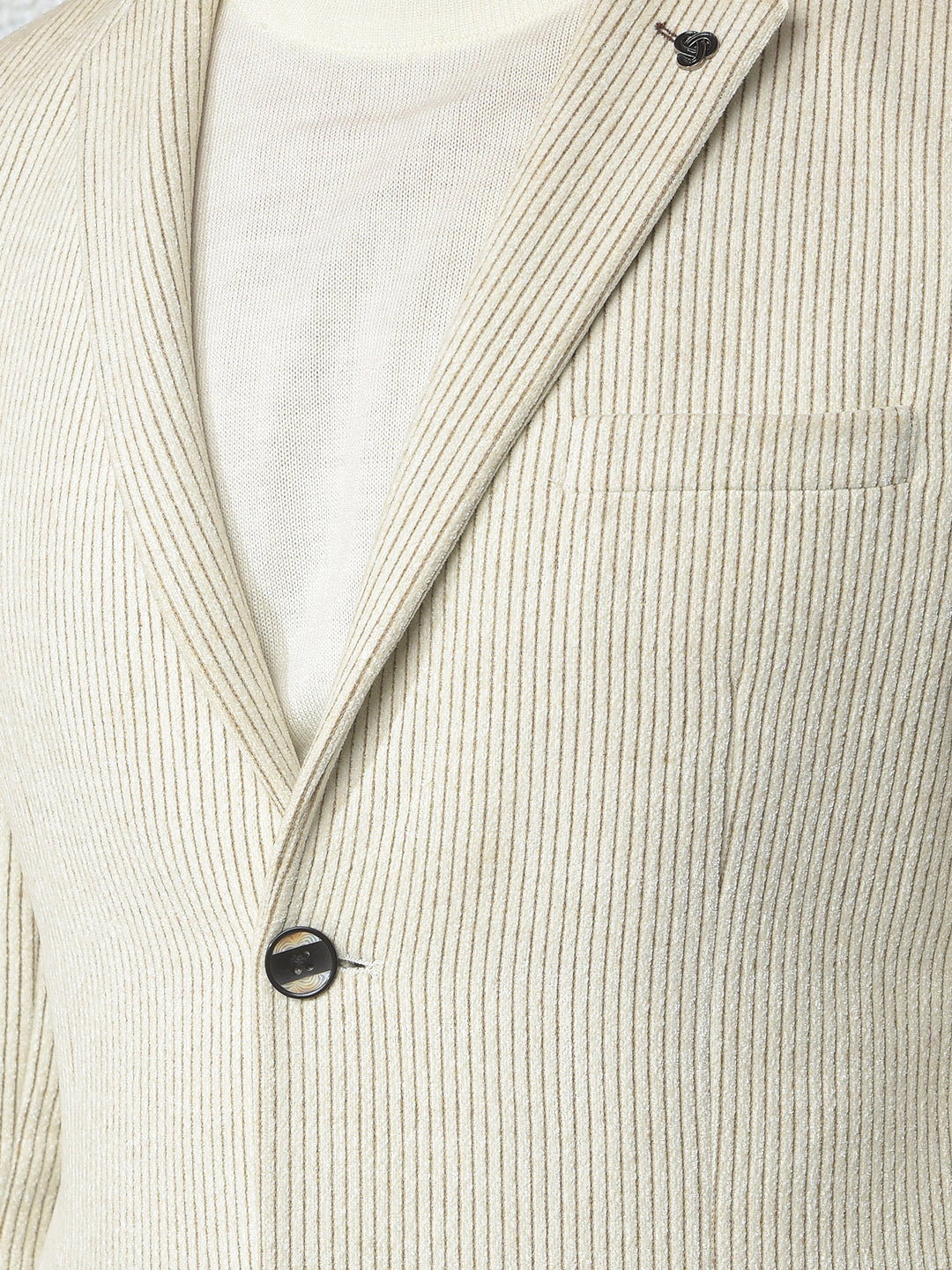 Beige Vertical Stripes Notched Lapel Single-Breasted Blazer