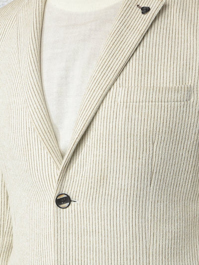 Beige Vertical Stripes Notched Lapel Single-Breasted Blazer