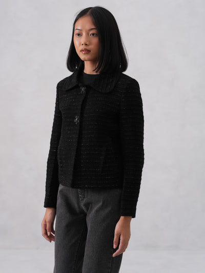Midnight Textured Black Jacquard Coat