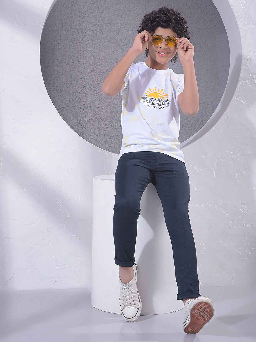 Navy Blue Textured Trousers