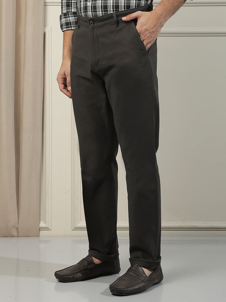 Olive Cotton Stretchable Dobby Trousers