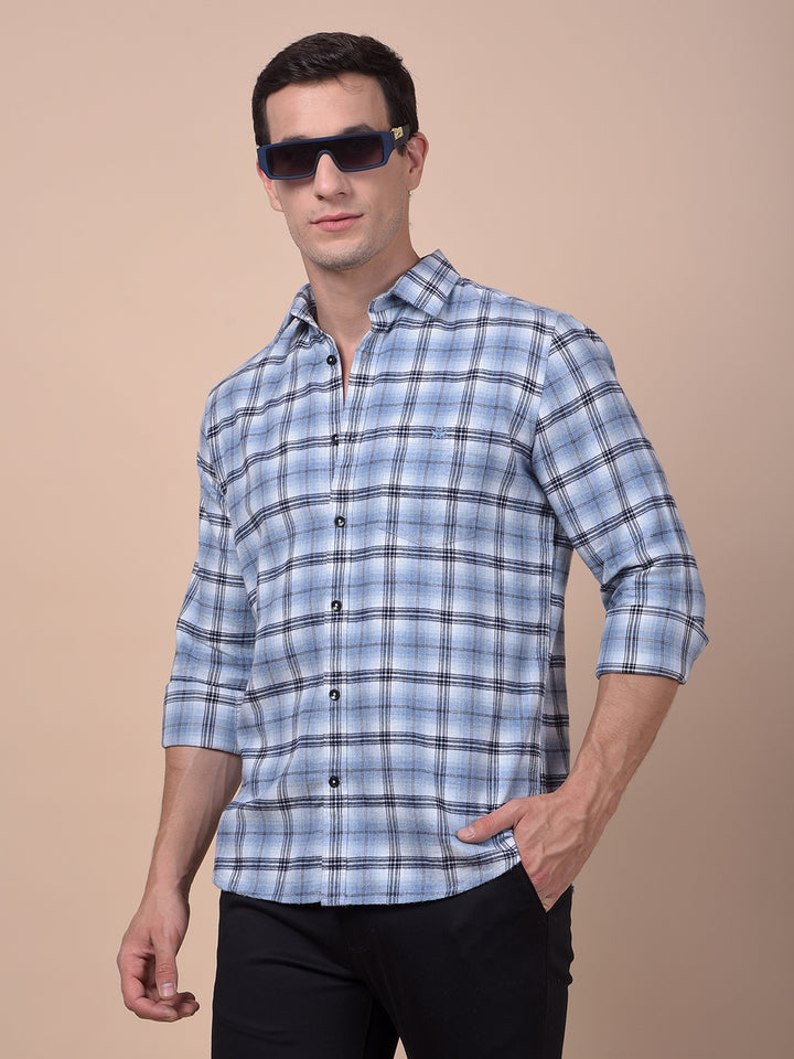 Blue Checked 100% Cotton Shirt
