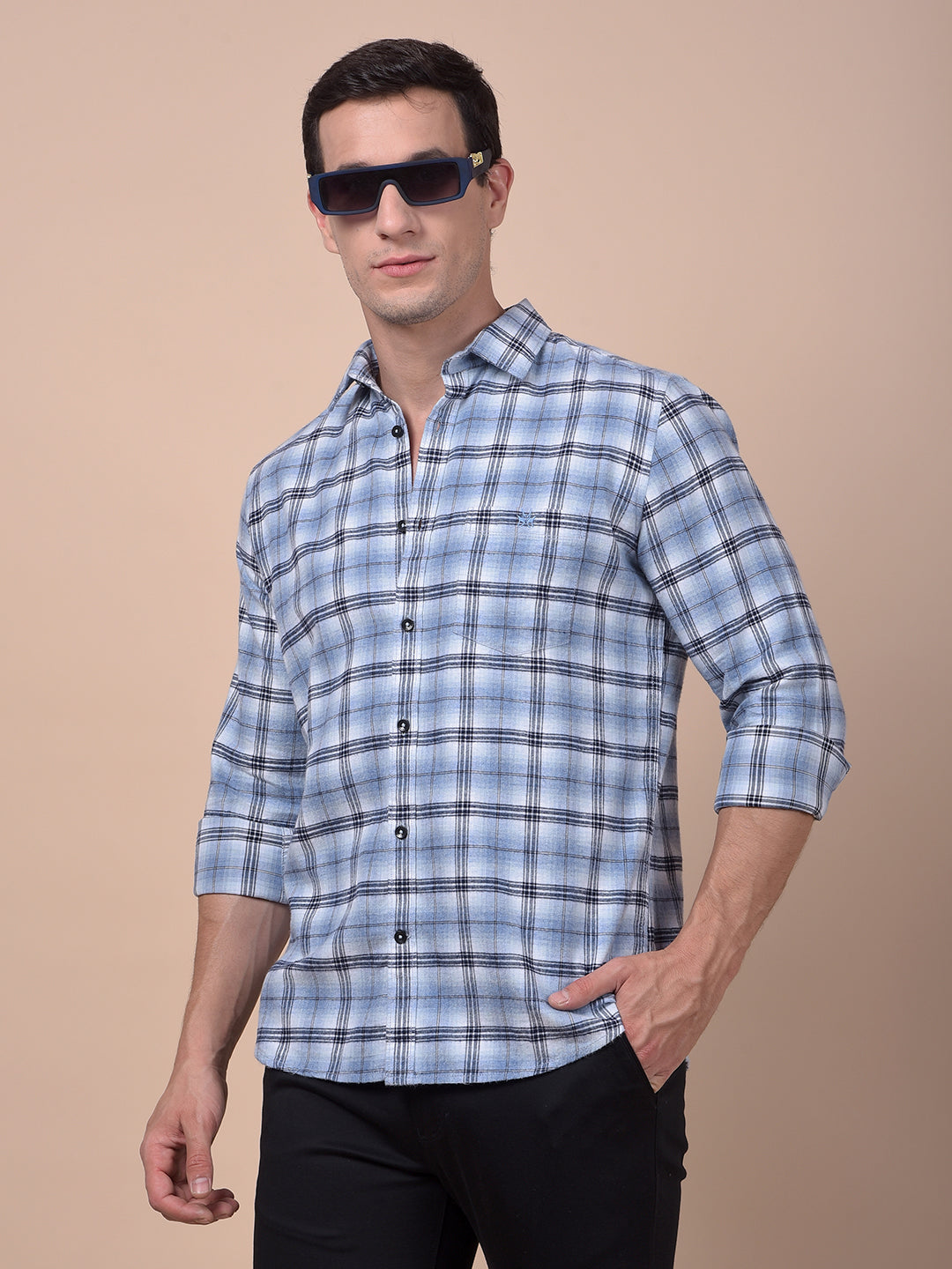 Blue Checked 100% Cotton Shirt
