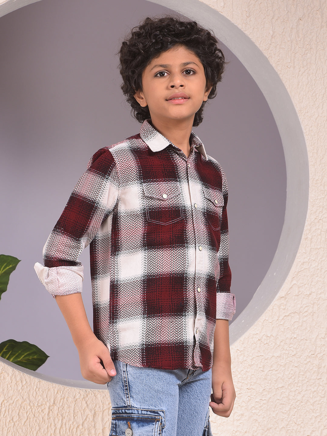Maroon Checked 100% Cotton Corduory Shirt