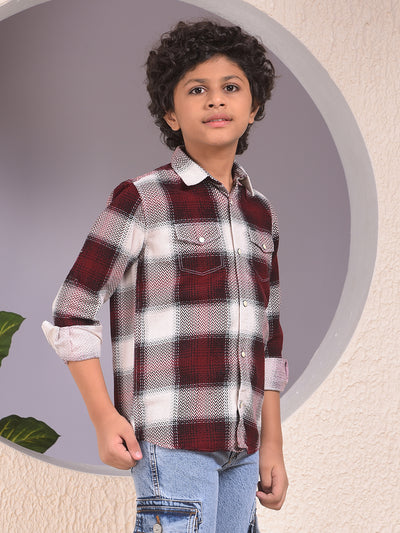 Maroon Checked 100% Cotton Corduory Shirt