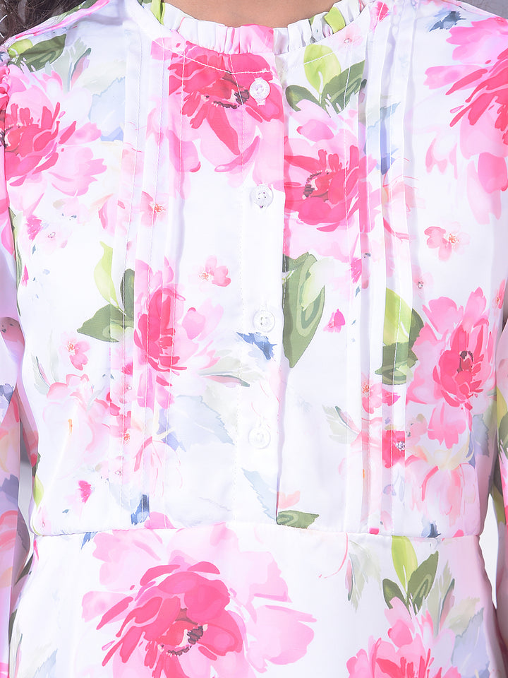 Pink Floral Print Midi A-Line Dress