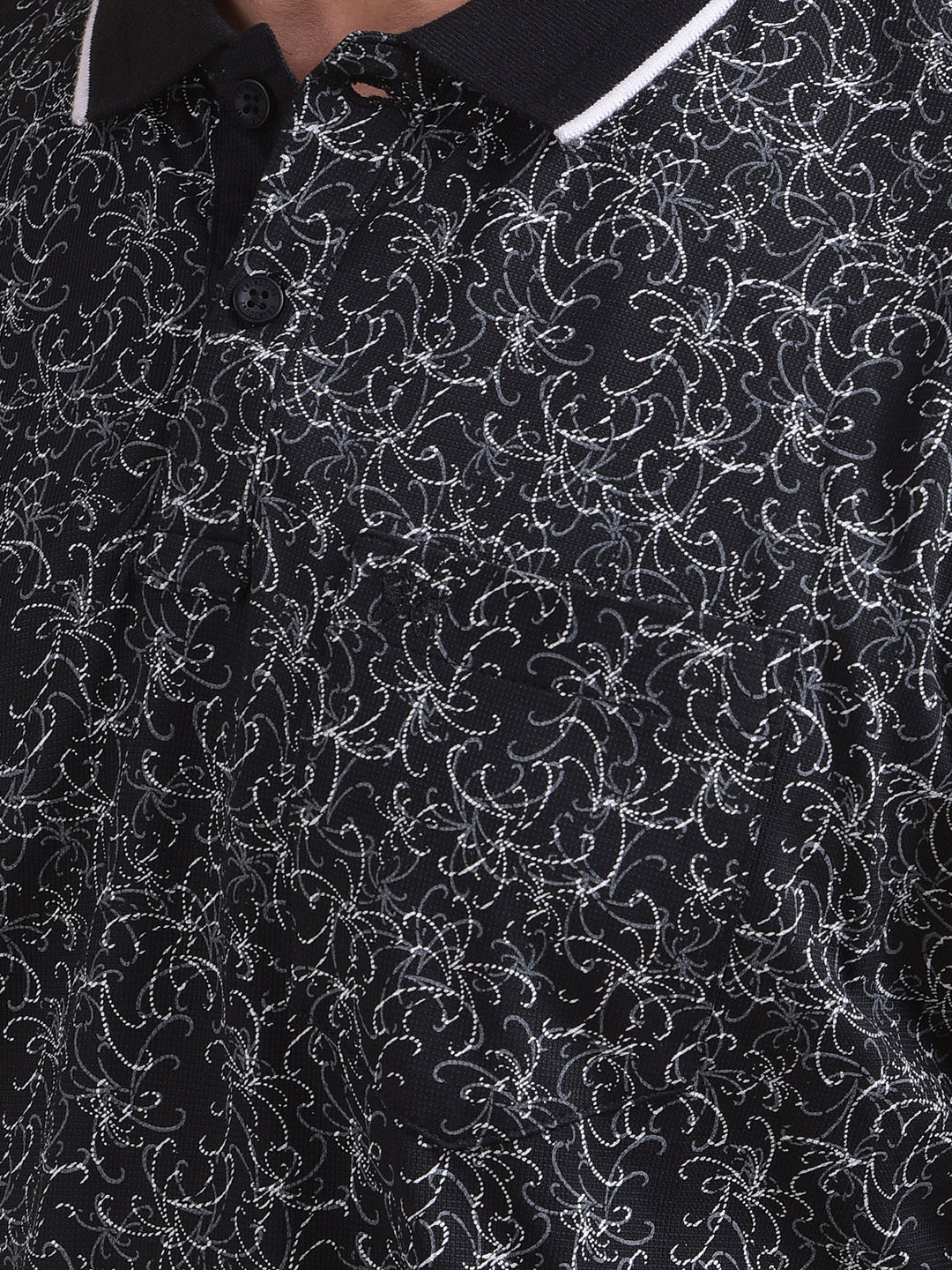 Black Printed Polo Neck T-Shirt