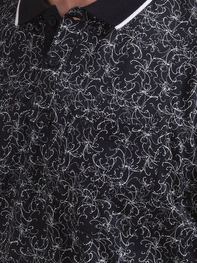 Black Printed Polo Neck T-Shirt