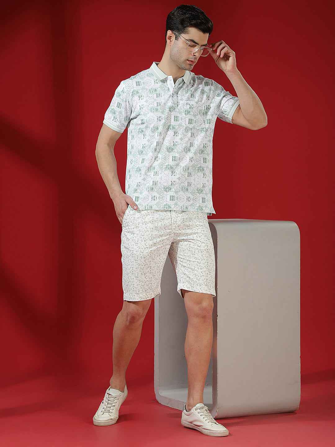 Green Abstract Print Polo T-Shirt