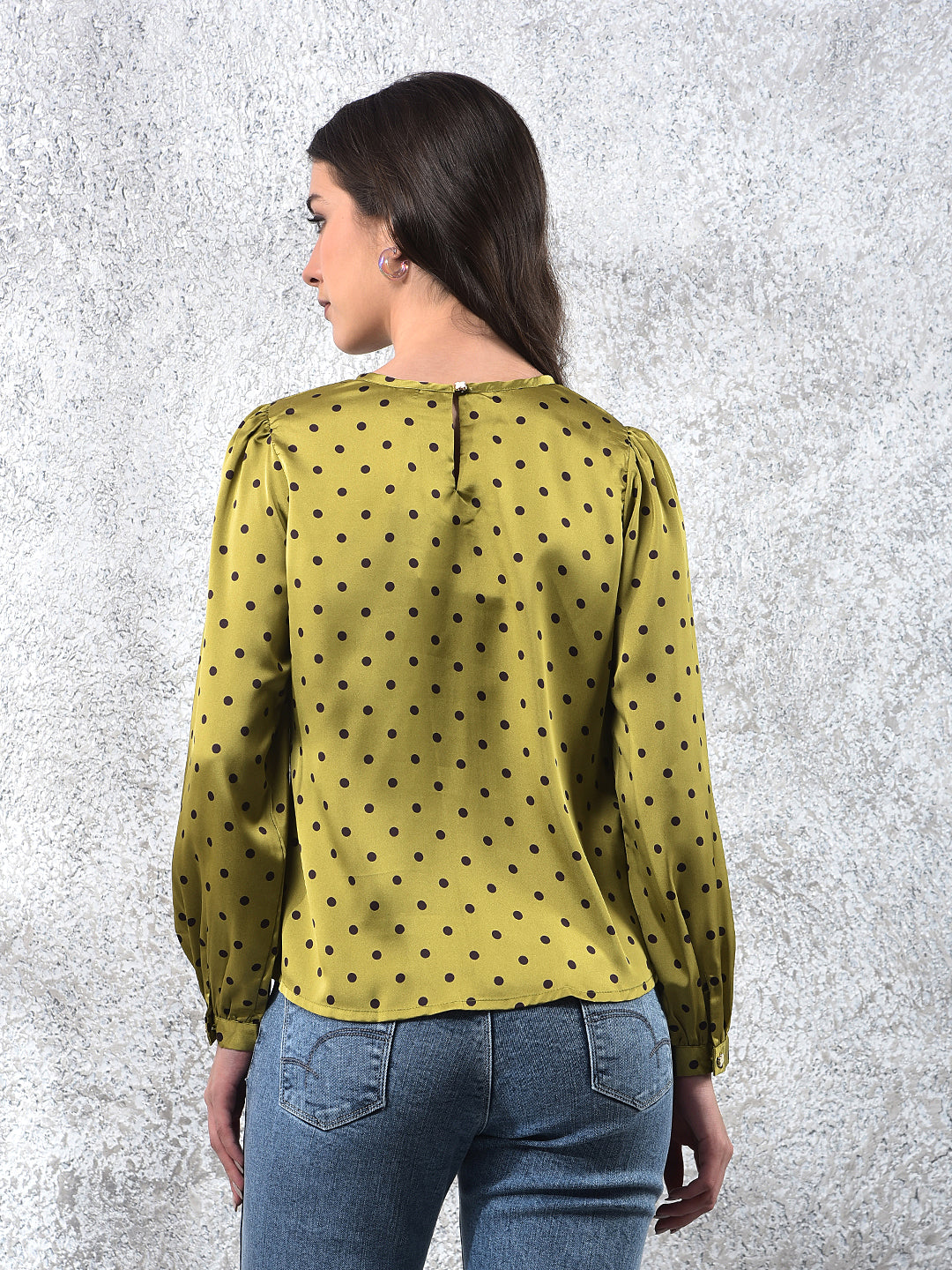Trendy Olive Polka Dots Top
