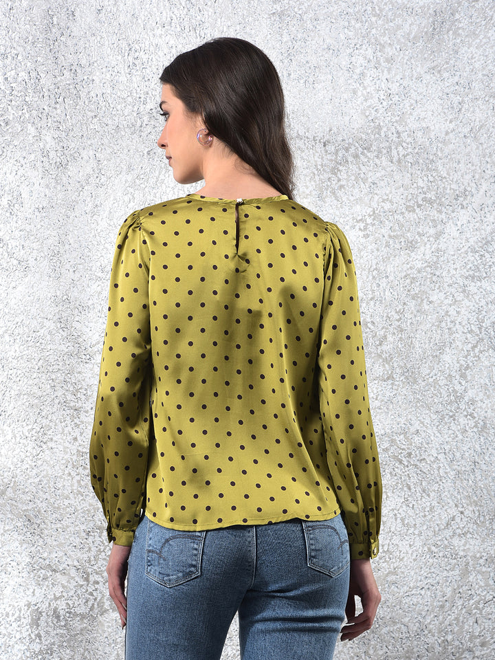 Trendy Olive Polka Dots Top