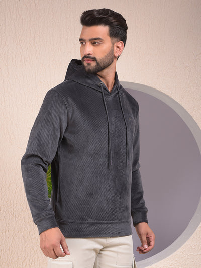 Grey Jacquard Hooded Neck Sweatshirt