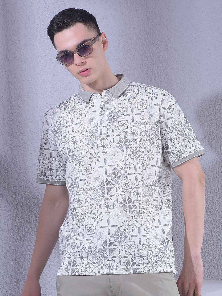 Grey Printed 100% Cotton T-Shirt